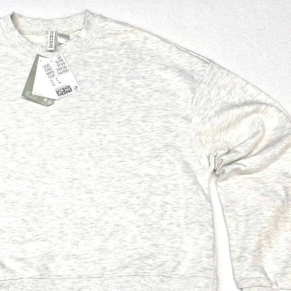 HM Divided Women Grey Heathered Recycled Cotton Cropped Sweatshirt Size S NWT